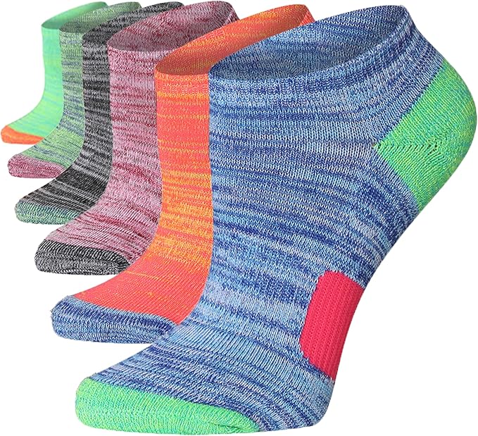 Tipi Toe Women’s 6-Pack Athletic Cushioned Running Ankle Socks – Soft, Breathable Fabric with Arch Support for Comfort