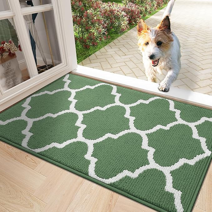 OLANLY Indoor Door Mat, 32x20, Non-Slip Absorbent Resist Dirt Entrance Mat, Washable Low-Profile Inside Floor Doormats for Entryway, Green