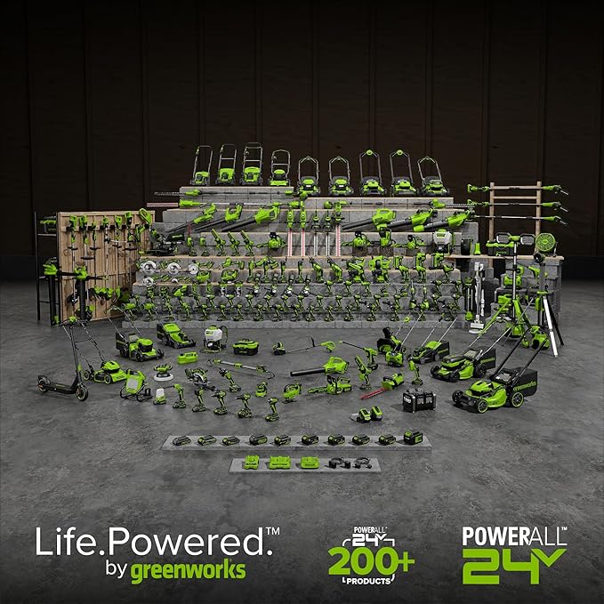 Greenworks 24V Brushless Cordless Impact Driver Kit, 1950 in./lbs Torque, 1/4'' Hex Collet, Variable Speed, 2×2Ah Batteries with 2A Charger, LED Light, 8pcs Drill/Driver Bits with Tool Bag