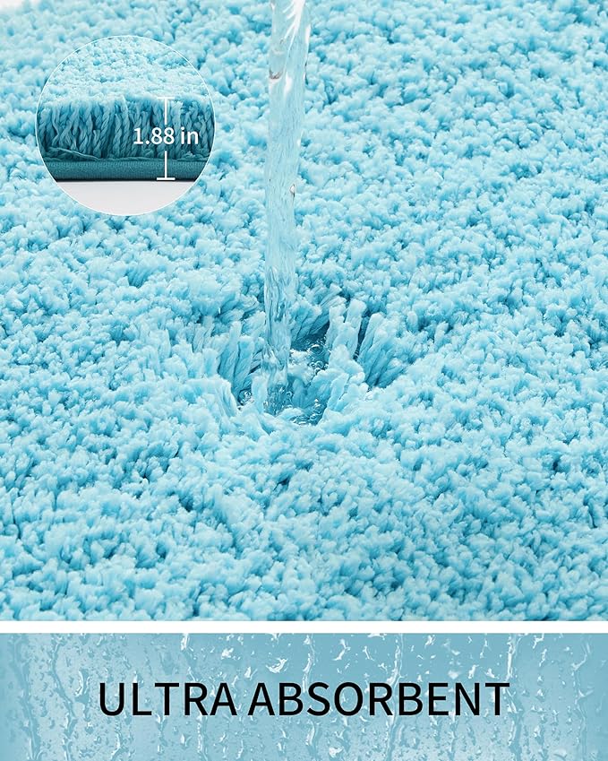 Bathroom Rugs 48x24, Ultra Thick Shaggy Soft Microfiber Absorbent Bath Rug, High Density Foam Latex Non Slip Backing, Machine Washable Bath Mats for Bathroom Floor & Sink, Teal