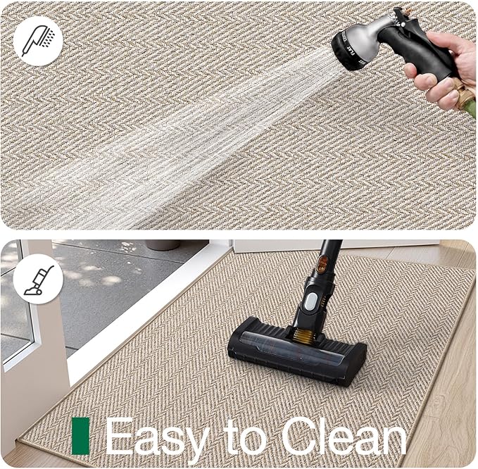 LUMI Ultra Thin Indoor Door Mat for Entrance 17"x30", Non Slip Entryway Mat, Low Profile Doormat, Unique Herringbone Design Carpet for Inside, Patio, Porch, Beige