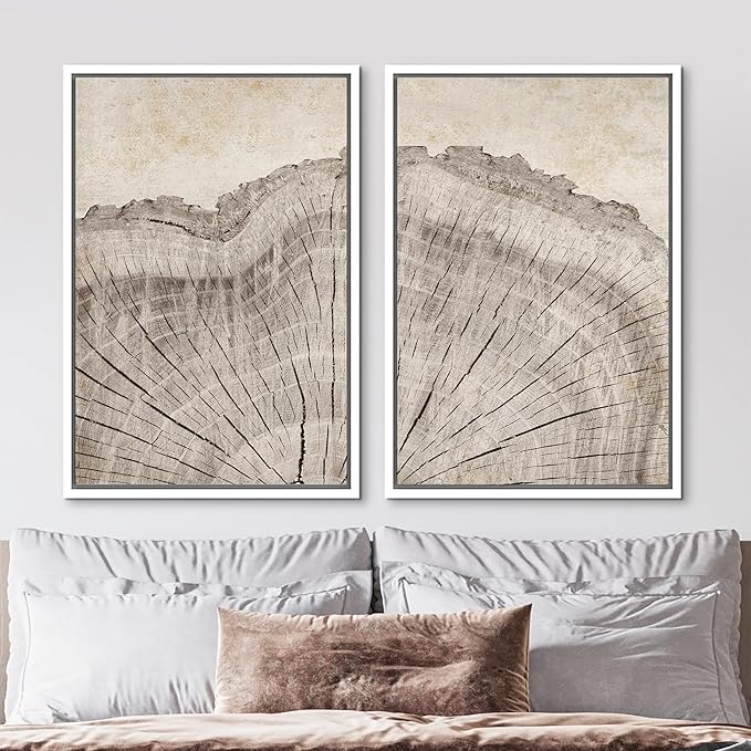 MUDECOR Framed Canvas Print Wall Art Oak Wood Tree Rings Nature Illustration Modern Art Decorative Multicolor Geometric Minimal for Bedroom - 16"x24"x2 White