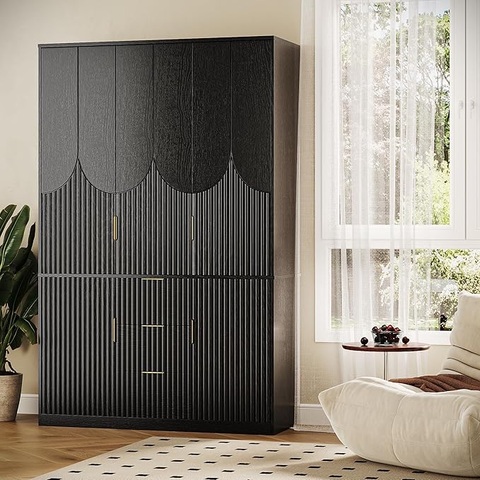 71" Wardrobe Armoire Wooden Closet with 3 Doors 3 Drawer and 2 Cabinet, Bedroom Armoire with Hanging Rod Shelf, Modern Wooden Bedroom Armoire Freestanding Wood Closet Storage Cabinet