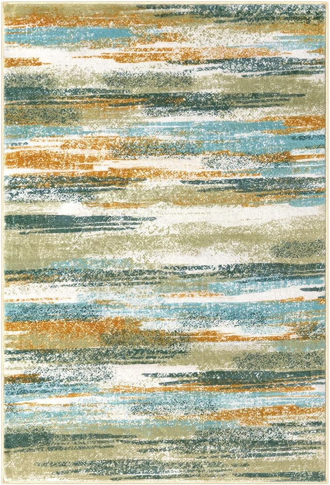 Modern Abstract Entryway Rug Indoor 2x3 Washable Rug Non-Slip Soft Small Area Rug Green Mustard Multi Kitchen Mats Thin Print Faux Wool Floor Carpet Throw Rugs for Entrance Bedroom Home Decor