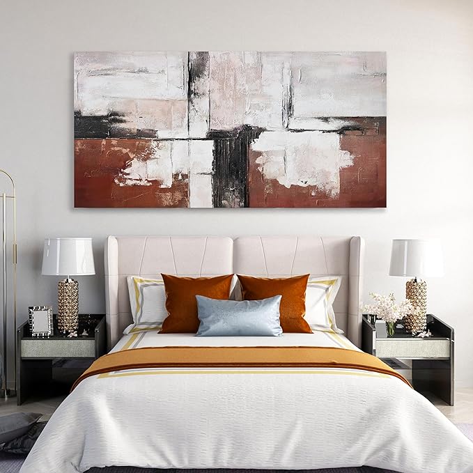 Abstract Framed Wall Art Modern Art Brick-Red and Black White Abstract Wall Art Home Decor Wall Modern Abstract Wall Art for Living Room Bedroom Office 20"x40"