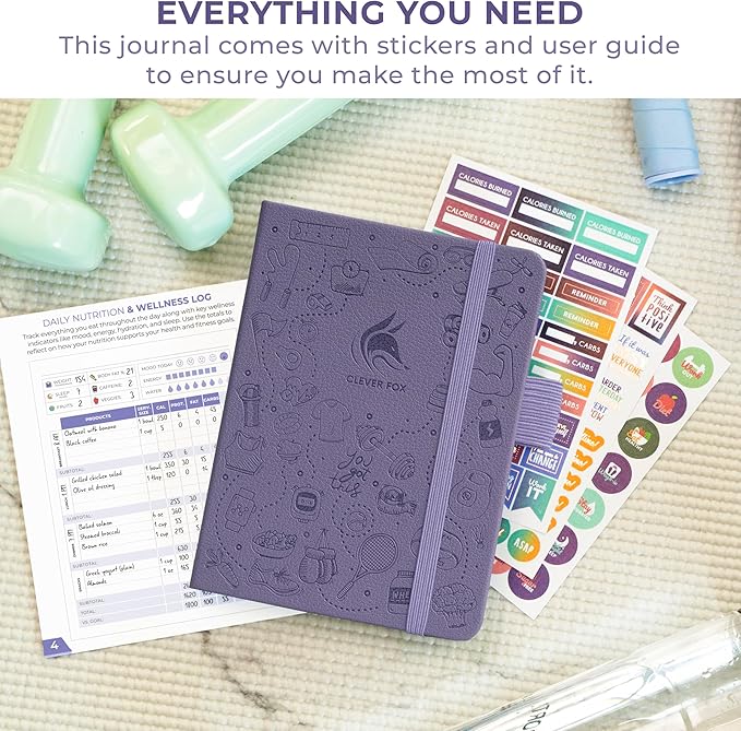Clever Fox Fitness & Food Journal Pocket – Nutrition & Workout Planner for Women & Men – Diet & Gym Exercise Log Book with Calendars, Diet & Training Trackers – Lasts 3 Months, 4.3x5.5” (Lavender)