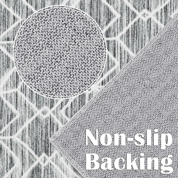 jinchan 3x5 Area Rugs for Entryway - Machine Washable Modern Rug Kitchen Stain Resistant Non-Slip Ultra-Thin Low-Pile Geometric Carpet for Entrance Bedroom Living Room (3x5ft, Grey)