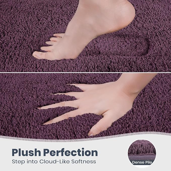 PURRUGS Bathroom Rug Non-Slip Machine Washable 30" x 46", Super Absorbent and Quick Dry Shaggy Microfiber Bath Mat, Extra Soft and Plush Bath Rug for Bathtub, Shower and Sink, Purple