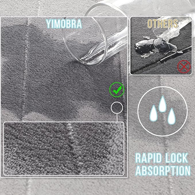 Yimobra Memory Foam Bath Mat, Super Soft Absorbent Bathroom Rug Non Slip, Quick Dry, Machine Washable Floor Carpet for Tub Shower, Home Decor Accessories, 24x17, Grey