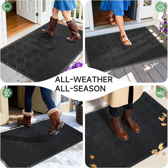 Front Door Mat, Heavy Duty Indoor Outdoor Doormat, 48" x 36" Low Profile Outdoor Mats for Home Entrance, Stain and Fade Resistant Welcome Mat Ideal for High Traffic Area, Diamond Black