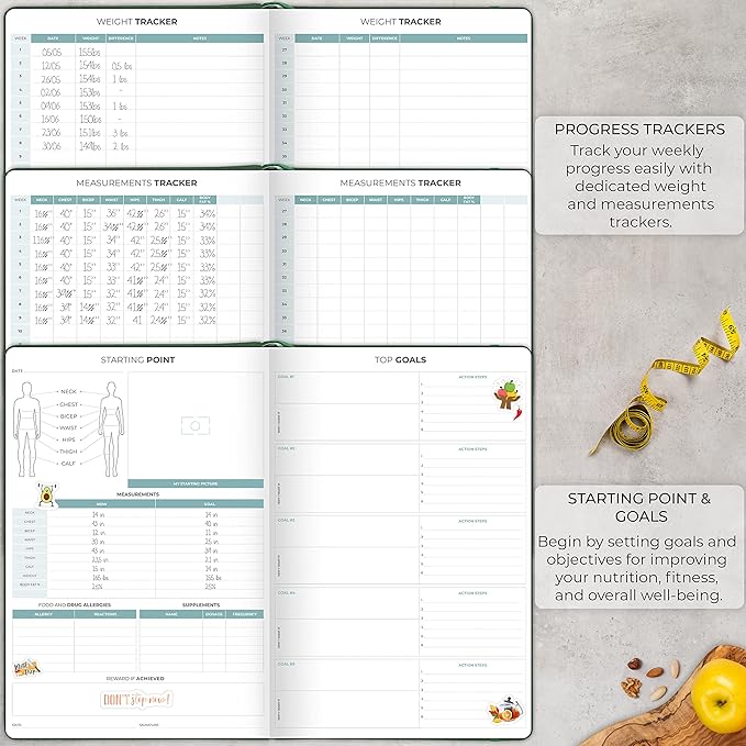 Clever Fox Meal Planner PRO – Weekly Meal Prep Journal with Grocery List & Weigh Loss Tracker – Diet, Fitness & Welness Log Book – Nutrition Diary Notebook – Lasts 12 Months, 7x10” (Forest Green)