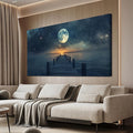 Canvas Wall Art Decor Large Wall Art Pictures for Living Room Canvas Art Wall Decor Landscape Coastal Wall Art Blue Artwork for Walls Prints Star Moon Art Work for Home Office Wall Decor 29"x58"