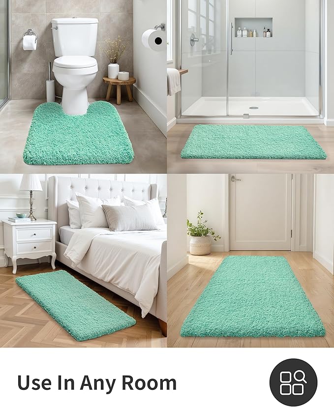 ILANGO Spa Blue Bathroom Rugs 70" × 24" Non Slip & Super Absorbent Thick Soft, Washable Bath Carpet Runner for Floor, Microfiber Plush Shaggy Bath Mats with Rubber for Bedroom Bathtub Shower Room