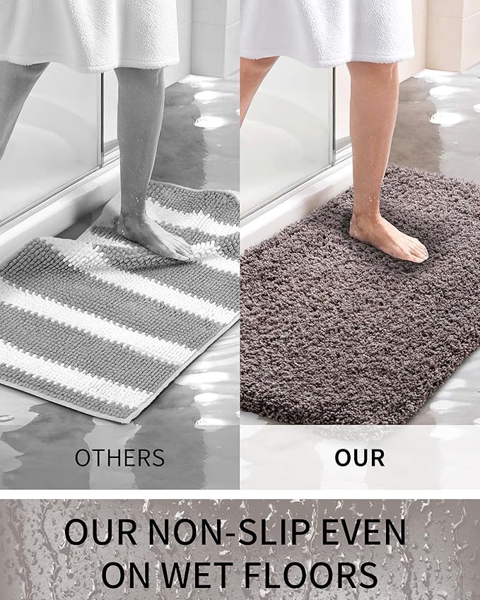 Bathroom Rugs 59x24, Ultra Thick Shaggy Soft Microfiber Absorbent Bath Rug, High Density Foam Latex Non Slip Backing, Machine Washable Bath Mats for Bathroom Floor & Sink, Dark Grey