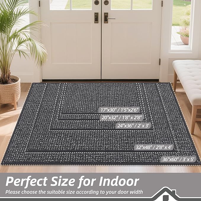 BEQHAUSE Dirt Trapper Door Mat 36" x 60", Non-Slip Washable Doormats Entrance Mat, Dirt Resistant and Absorbent Welcome Mat, Low Profile Floor Mats for Front Back Door and Entryway, Charcoal