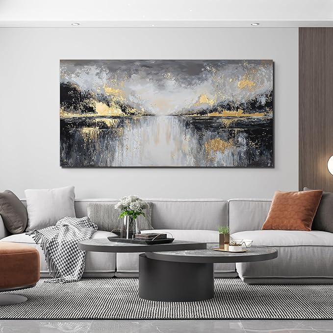 YISXINOAG Canvas Wall Art Black and Gold Wall Decor Abstract Wall Art for Living Room Modern Abstract Home Artwork Ready to Hang Canvas Art Wall Decor Prints on Bedroom Size 24"X48"