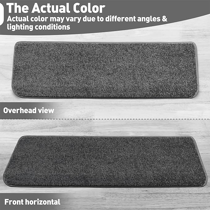 PURE ERA Bullnose Carpet Stair Treads Set Tape Free Non-Slip Indoor Stair Protectors Pet Friendly Rugs Covers Soft Skid Resistant Washable Reusable 9.5" x 30"(14 Pieces,Dark Gray)