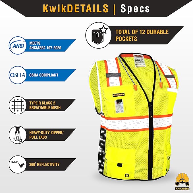 KwikSafety - BIG KAHUNA DIGITAL Safety Vest [LIMITED EDITION] Class 2 ANSI OSHA Reflective Hi Vis Heavy Duty Surveyor Construction Industrial Work Gear/Yellow 4XL