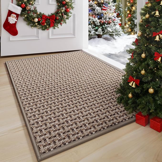 Door Mat 17x30, Door Mat Indoor Entrance Dirt Resistant and Absorbent, Non-Slip Rubber Backing Front Door Mats, Easy Clean Low-Profile Doormat for Entryway, Front Door, Inside Entrance, Brown