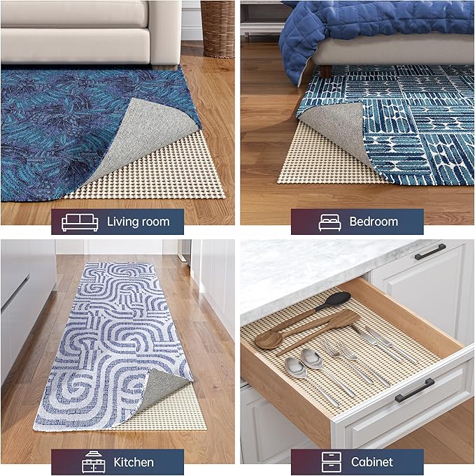 Non-Slip Rug Pad Gripper 2x8 Feet, Anti Skid Mat for Kitchen Hallway Runner Rug, Keep Rugs in Position and Safe, Thick Cushioned Carpet Pad for Hardwood Floors Protection