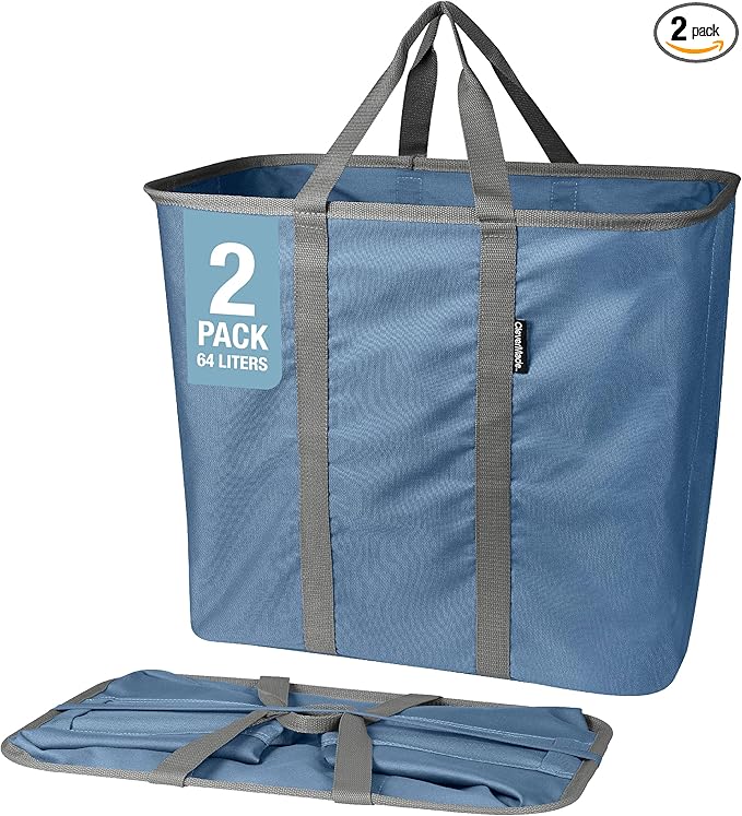CleverMade Collapsible Laundry Caddy - Denim Shadow Gray 2Pack 64L - Foldable Storage Organization Container for Clothes Laundry Room Storage Solution