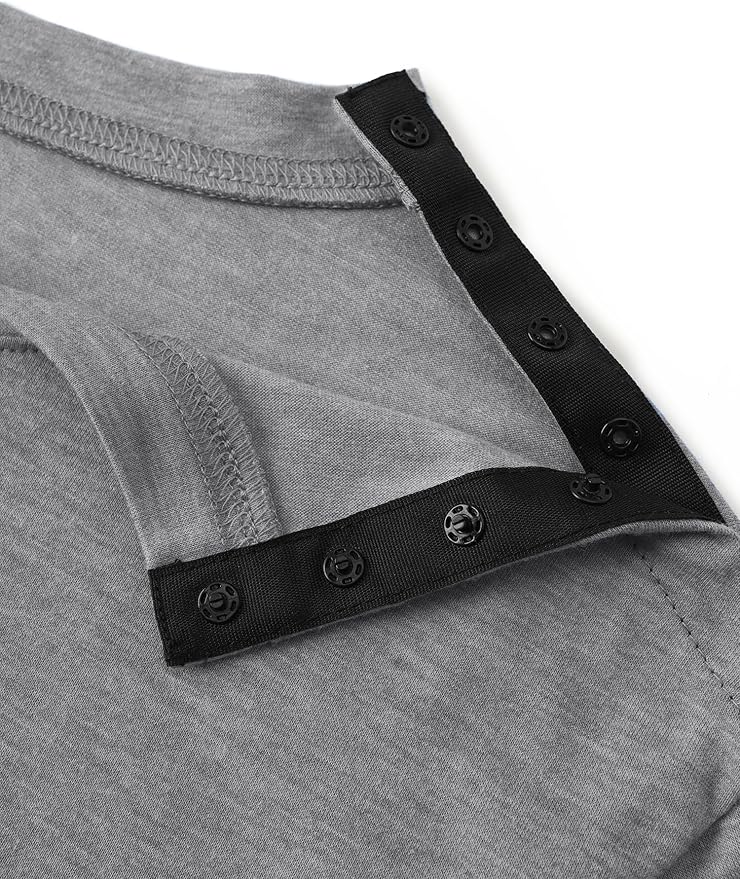 Men's Post Shoulder Surgery Recovery Shirts Tear Away Short Sleeve Full Open Side Snap Dialysis Chemo Clothing