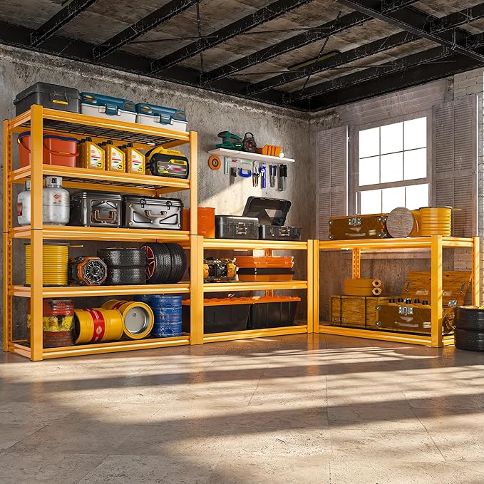 REIBII Storage Shelves, 40''W Garage Shelving, Heavy Duty Metal Shelving 2000LBS, Metal Shelves 5 Tier Industrial Shelf for Kitchen Pantry Warehouse Basement 72" H x 40''W x 17.8''D, Yellow
