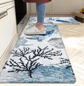 Coastal Beach Kitchen Floor Mat Rugs Nautical Decorative Coral Sea Turtle Kitchen Rugs Anti Fatigue Mats Non-Slip Comfort Standing Cushioned for Kitchen 17.3" 28" + 17.3" x 47" Set 2 Pcs Navy Blue