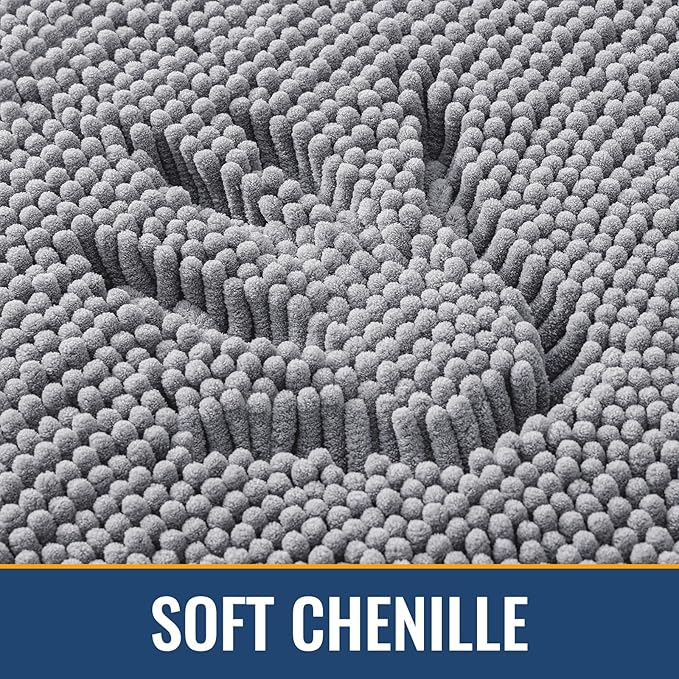 Arotive Bathroom Toilet Rugs U Shaped 24x20, Extra Soft Absorbent Shaggy Chenille Contour Bath Rugs for Toilet, Machine Washable Non-Slip Contoured Bath Mats, Grey