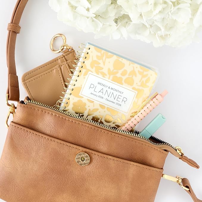 PPP Pocket Calendar 2026 (Cream Floral) | Weekly Checklists | Monthly Calendar Layout | Personal Goals | Notes Pages | Poly Laminated Cover | Twin Ring Coil Binding | Pocket-Sized 4x6.5" | Planner