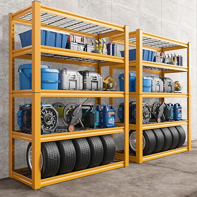 REIBII Storage Shelves 40''W Garage Shelving Heavy Duty Metal Shelving 2000LBS Metal Shelves 5 Tier Industrial Shelf for Kitchen Pantry Warehouse Basement 72" H x 40''W x 17.8''D Yellow, 2 Pack