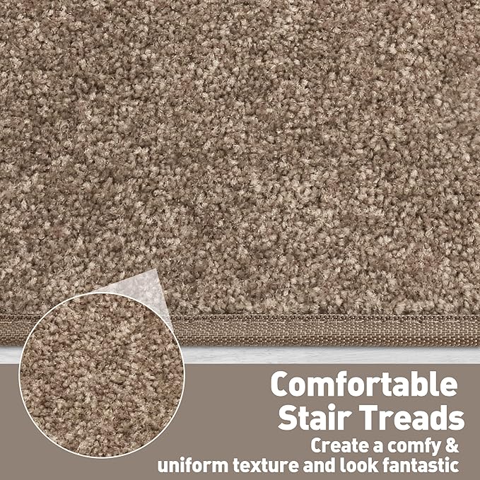 PURE ERA Carpet Stair Treads Tape Free Non Slip Indoor Stair Carpet Stair Protectors Pet-Friendly Non-Slip Skid Resistant Washable Reusable 8" x 30"(2 Pieces,Camel Brown)