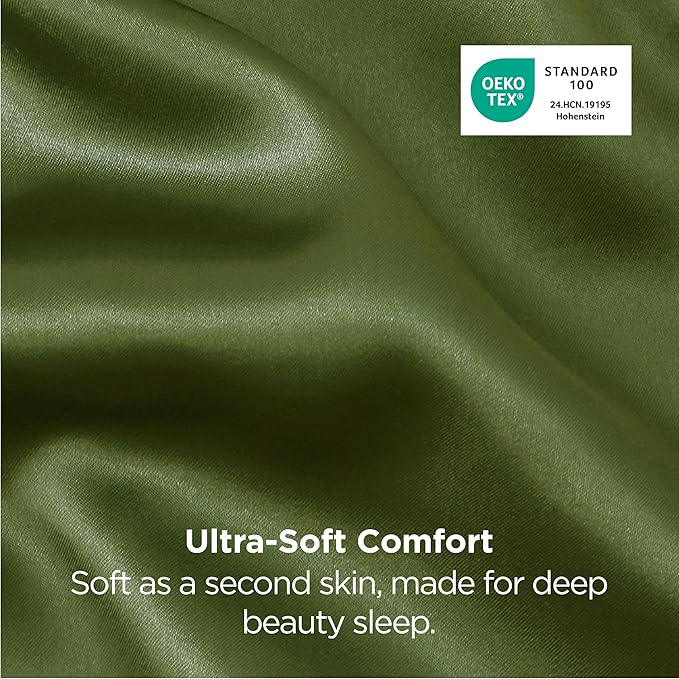 Bedsure Satin Pillowcase for Hair and Skin Queen - Moss Silky Pillowcase 2 Pack with Envelope Closure, Similar to Silk Pillow Cases, Olive Green Decor Gifts for Women Men, 20x30 Inches, 2pcs