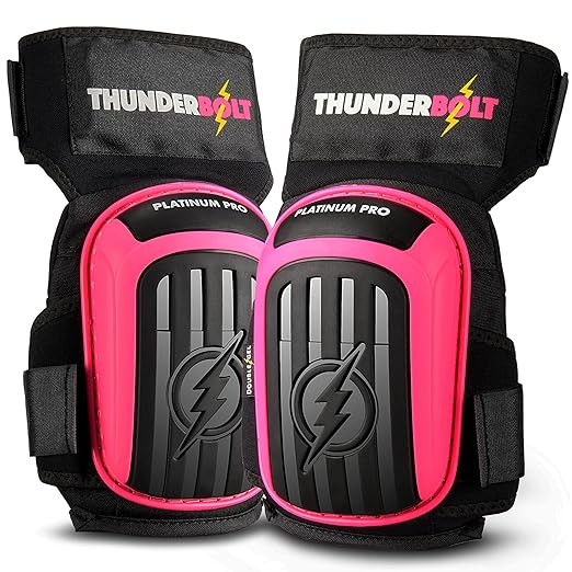 Thunderbolt Knee Pads for Men Construction Knee Pads for Work for Men and Women with Double Gel for Gardening Flooring Roofing Heavy Duty with Extra Thick Foam and Strong Adjustable Non-Slip Straps