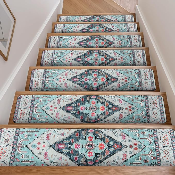 OJIA Non-Slip Stair Treads for Wooden Steps, 30"X8" Indoor Stair Runner Slip Resistant Stair Rugs Safety Mats for Dogs, Kids & Elders, Rubber Backed Stair Treads Stair Covers, 15PCS