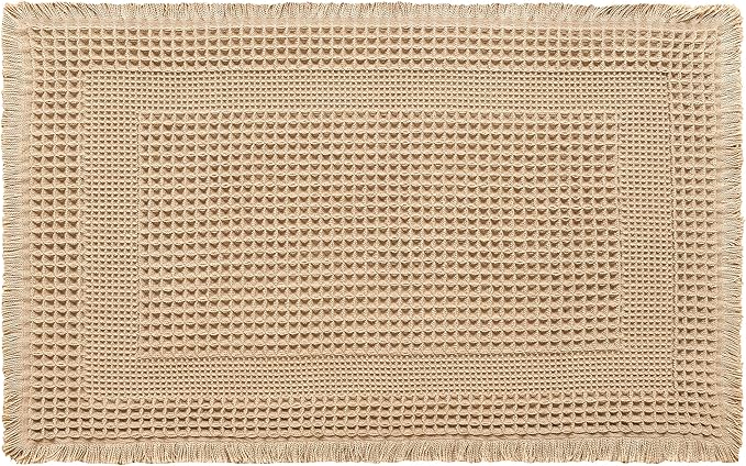 Hiasan Waffle Bath Mat, Super Absorbent Non Slip Bathroom Boho Rug with Tassels, Machine Washable Bath Mats for Bathroom, Ultra Soft Rubber Backed Rug, Loop-Brown, 20 x 32 Inches