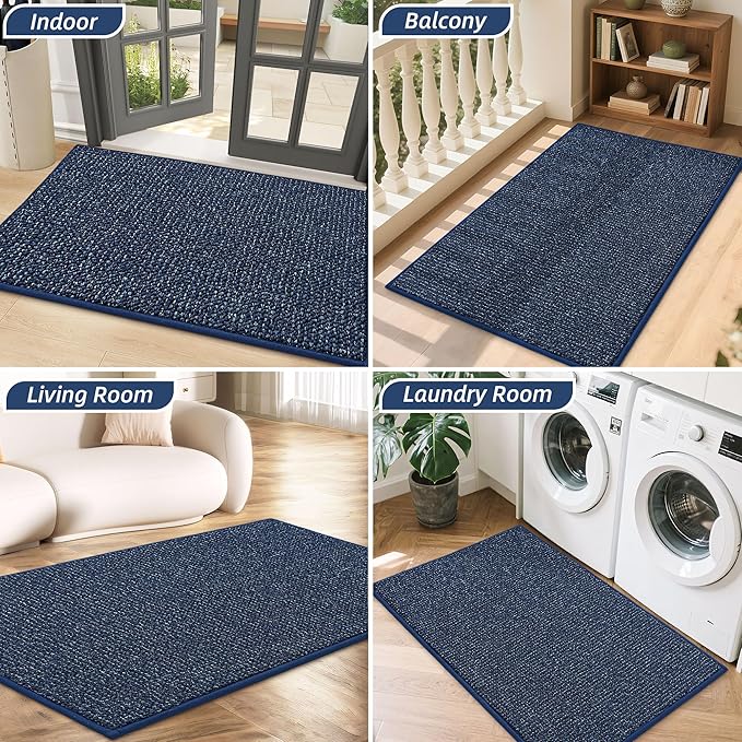 BEQHAUSE Dirt Trapper Door Mat 36" x 60", Non-Slip Washable Doormats Entrance Mat, Dirt Resistant and Absorbent Welcome Mat, Low Profile Floor Mats for Front Back Door and Entryway, Blue