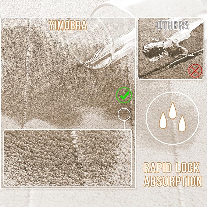 Yimobra U-Shaped Toilet Bath Mat Set 2 Piece - Super Soft Absorbent Quick Dry Memory Foam Bathroom Rugs, Machine Washable Non Slip Floor Carpet for Tub Shower & Single Sink (17x24 & 24x20, Beige)