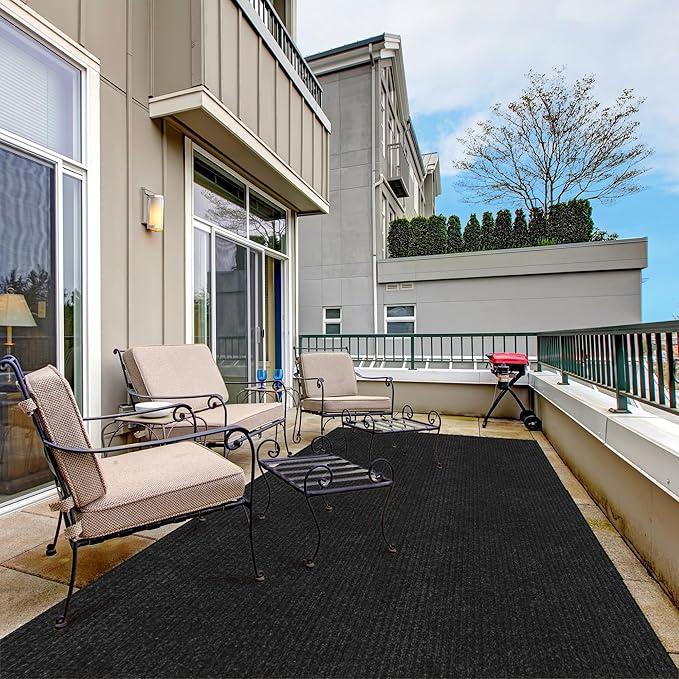 Ottomanson 3'11" x 31' Hallway Runner with Scraper Pile - Extra Durable Non-Slip Rug Mat for Indoor & Outdoor Use - Ideal for Kitchen, Entryway & Garage - High-Traffic Carpet, Black