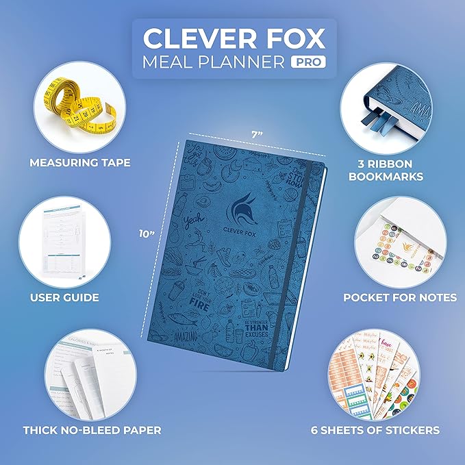 Clever Fox Meal Planner PRO – Weekly Meal Prep Journal with Grocery List & Weigh Loss Tracker – Diet, Fitness & Welness Log Book – Nutrition Diary Notebook – Lasts 12 Months, 7x10” (Mystic Blue)
