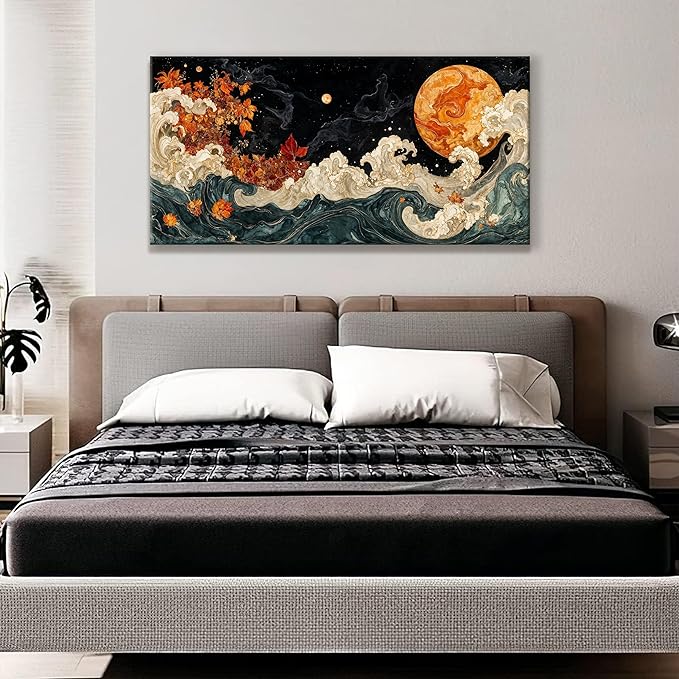 Suconvng Colorful Canvas Art Wall Decor Painting Picture Modern Boho Abstract Wall Art Prints Landscape Picture For Bedroom Bathroom Office Black Home Aesthetic Wall Decor 20" × 40" Ready To Hang