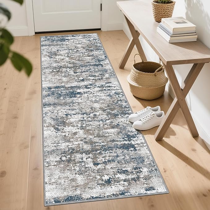 Abstract Washable Runner Rug 2x6, Hallway Rug Non-Slip,Woven Non-Shedding Thin Runners for Entryway, Kitchen, Laundry Room, Multi
