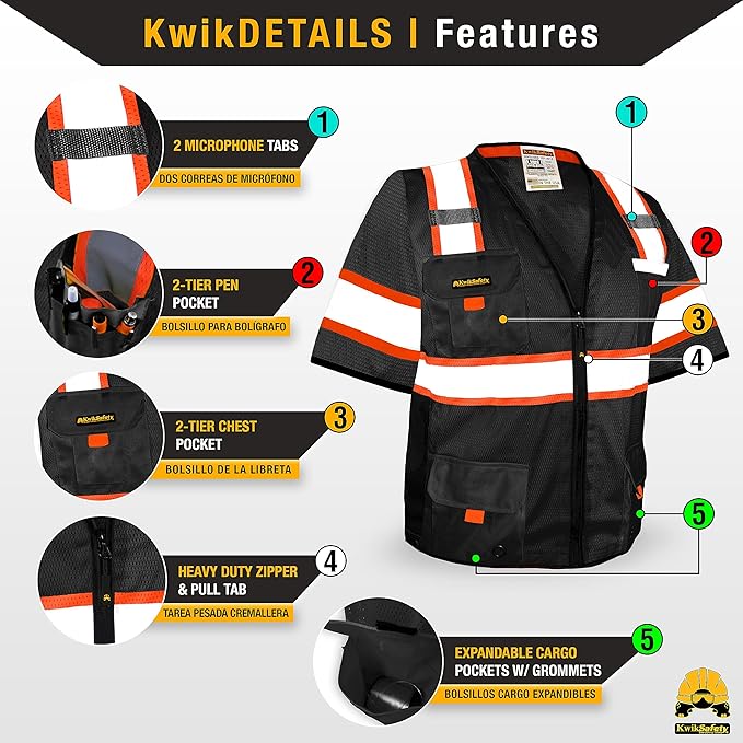 KwikSafety - Charlotte, NC - Men's & Women's Class 3 Safety Vest PPE Hi Vis Reflective ANSI OSHA