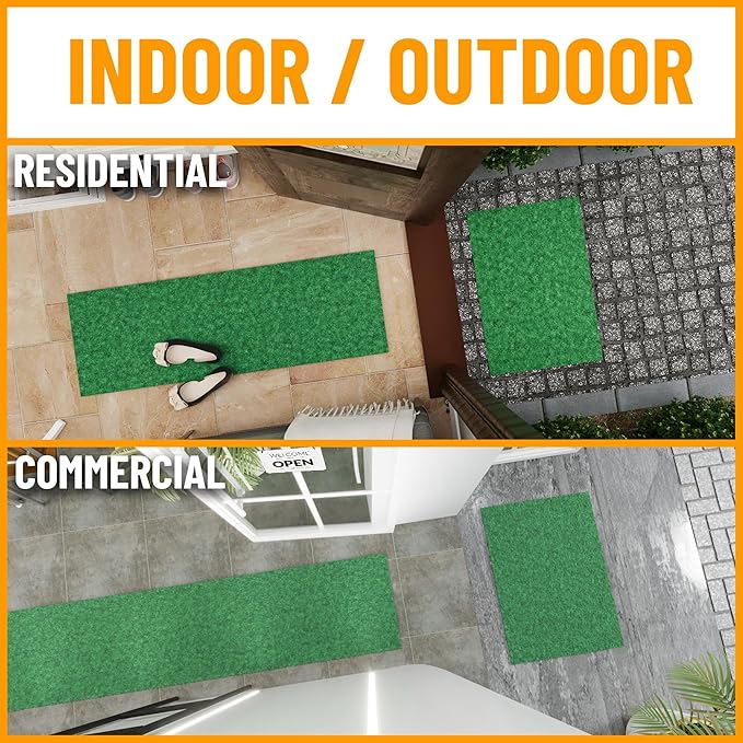Ottomanson 6' x 6'6" Mud Mat Area Rug Scraper Carpet - Non-Slip, Dirt Trapping for Indoor & Outdoor Use - Ideal for Entryway, Garage, Kitchen, Patio & High-Traffic Areas, Green