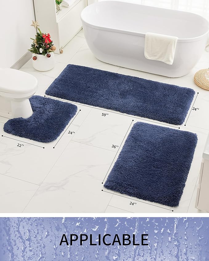 Toilet Rugs U-Shaped Mat 24x22, Contour Bathroom Mat - Ultra Soft & Absorbent Microfiber, Quick-Dry, Machine Washable with High Density Foam Latex Non Slip Backing, Navy Blue
