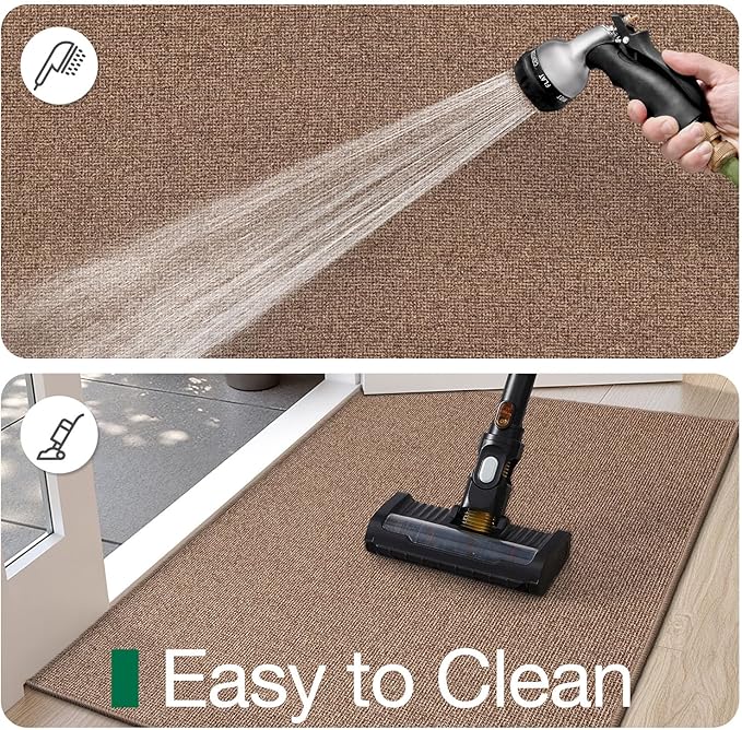 LUMI Indoor Door Mat 17"x30", Ultra Thin Low Profile Non-Slip Doormat for Home Entrance, Absorbent & Stain-Resistant Welcome Mats, Washable Entryway Mat for Front Door, Patio, Porch, Camel