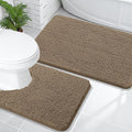 OLANLY Bathroom Rugs Sets 2 Piece, Soft Absorbent Chenille Bath Mats and U-Shaped Contour Toilet Mat Area Rug Set, Machine Washable Bath Carpet, Home Decor Accessories(36"x24"+24"x20", Tan)