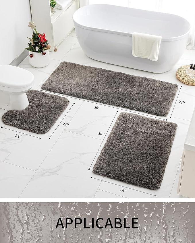 Bathroom Rugs 70x24, Ultra Thick Shaggy Soft Microfiber Absorbent Bath Rug, High Density Foam Latex Non Slip Backing, Machine Washable Bath Mats for Bathroom Floor & Sink, Dark Grey