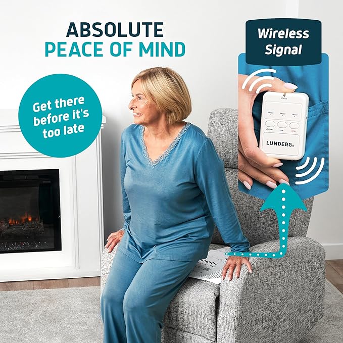 Lunderg Chair Alarm System - Wireless Chair Alarms and Fall Prevention for Elderly and Dementia Patients - Smart and Reliable Elderly Monitoring Kit for Caregiver - Perfect Complement to Bed Alarm