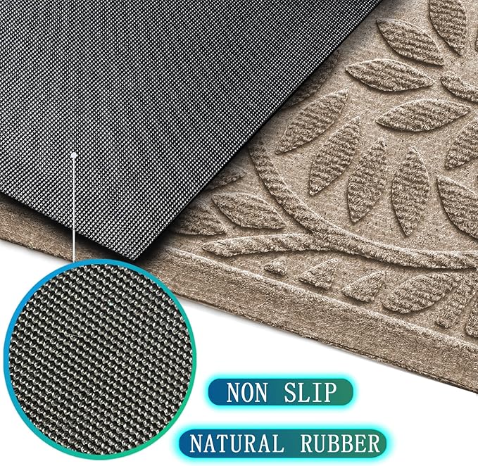 Bulijojo Front Door Mat Entrance,Durable Heavy Duty Welcome Mat,Thick Absorbent Natural Rubber Non Slip Mat,Sturdy Entryway Beige 17"x30"